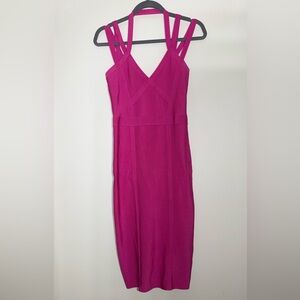 Hot Pink Bandage Dress V Neck Bodycon Strappy Valentine’s Day Sexy Going Out Y2K